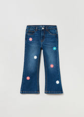 Ovs Kids Girl Flare-Fit Jeans With Embroidered Daisies